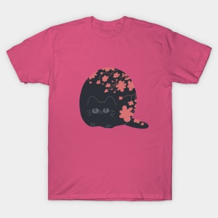 black cat with flowers T-Shirt